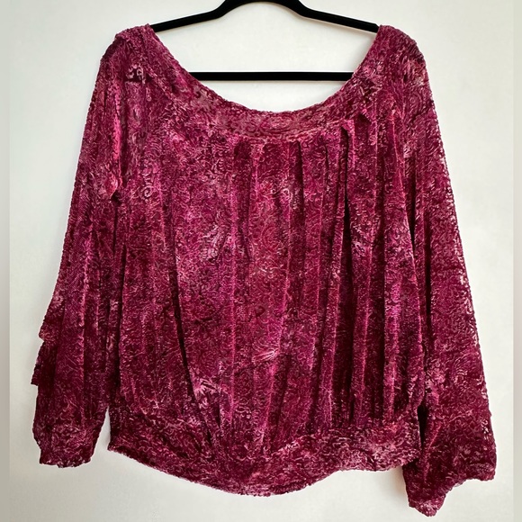 Free People Tops - Free People Ginger Berry Top Maroon Velvet Burnout Off Shoulder Bell Sleeve